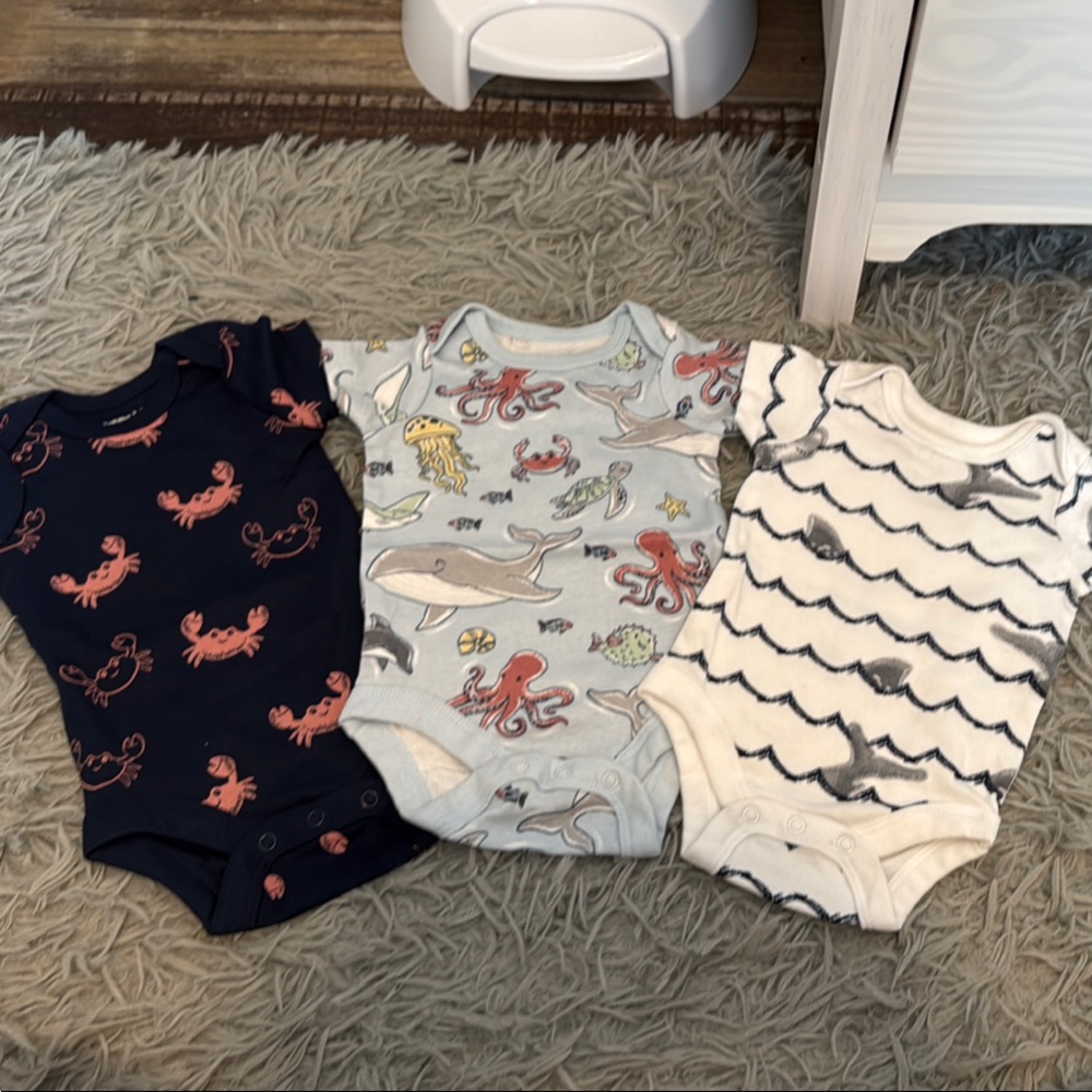 Set of Three Baby Bodysuits with Fun Prints